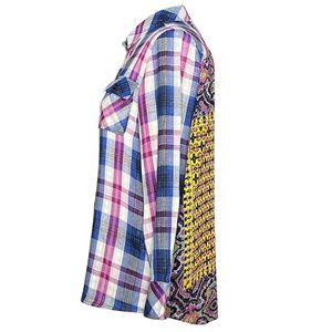Via Milano Plaid Boho Back Button Down Long Sleeve Shirt Size S
